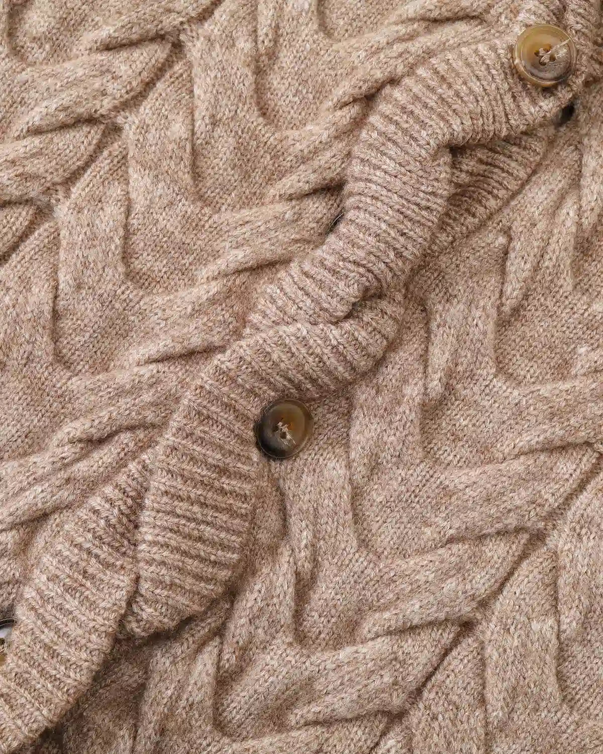 ZHABUXIAO Cable Knit Lambswool Hooded Soft Cardigan Sweater Gray & Khaki