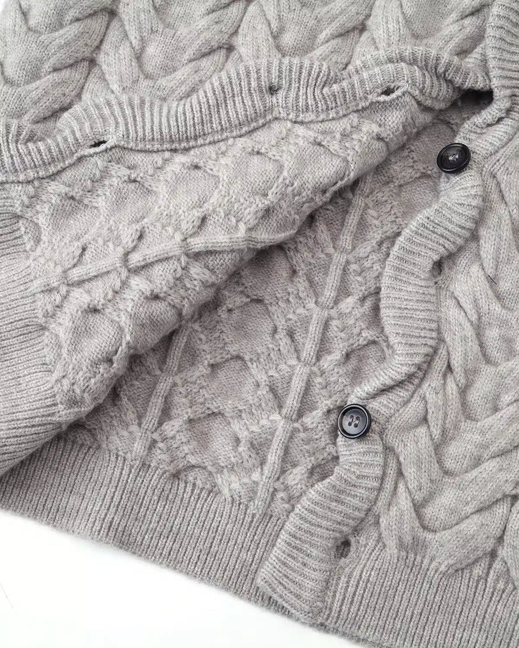ZHABUXIAO Cable Knit Lambswool Hooded Soft Cardigan Sweater Gray & Khaki