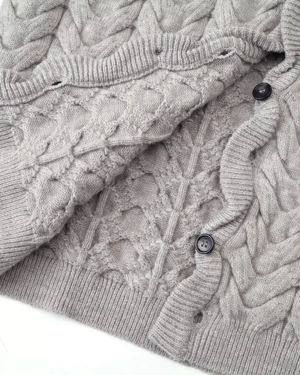 ZHABUXIAO Cable Knit Lambswool Hooded Soft Cardigan Sweater Gray & Khaki