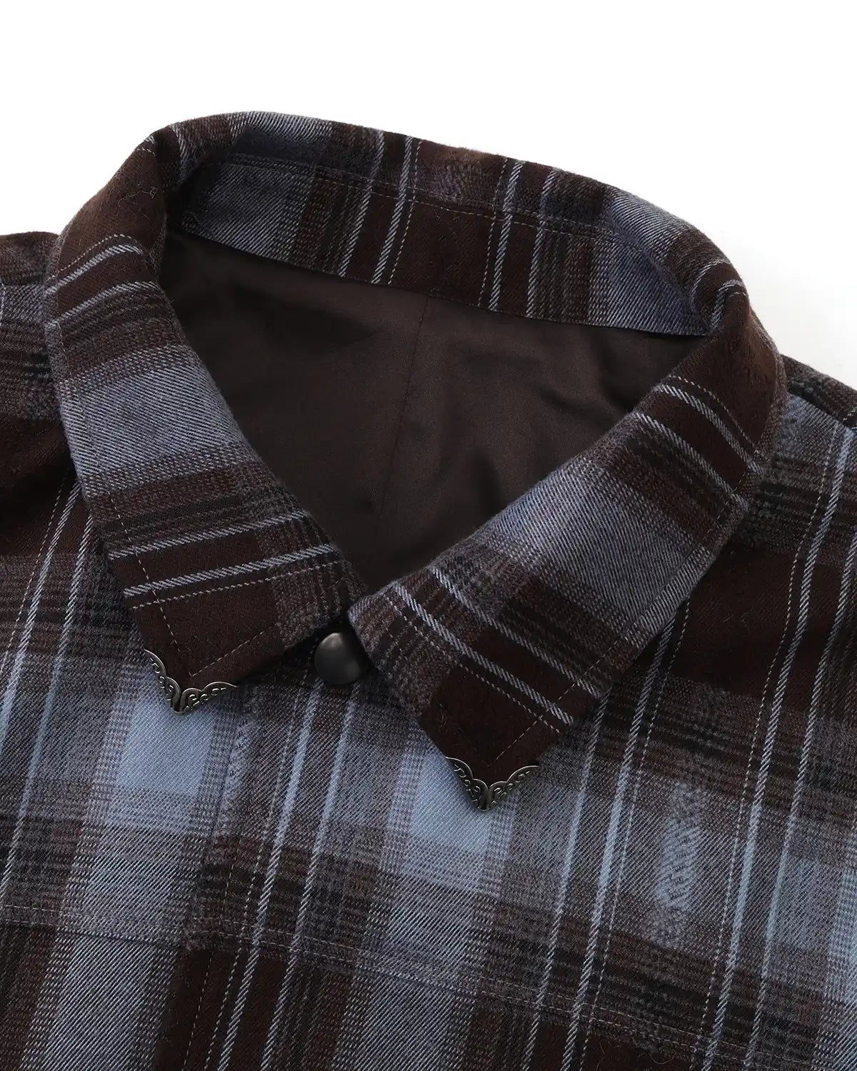 ZHABUXIAO American Retro Brushed Plaid Lapel Shirt Jacket Blue & Brown