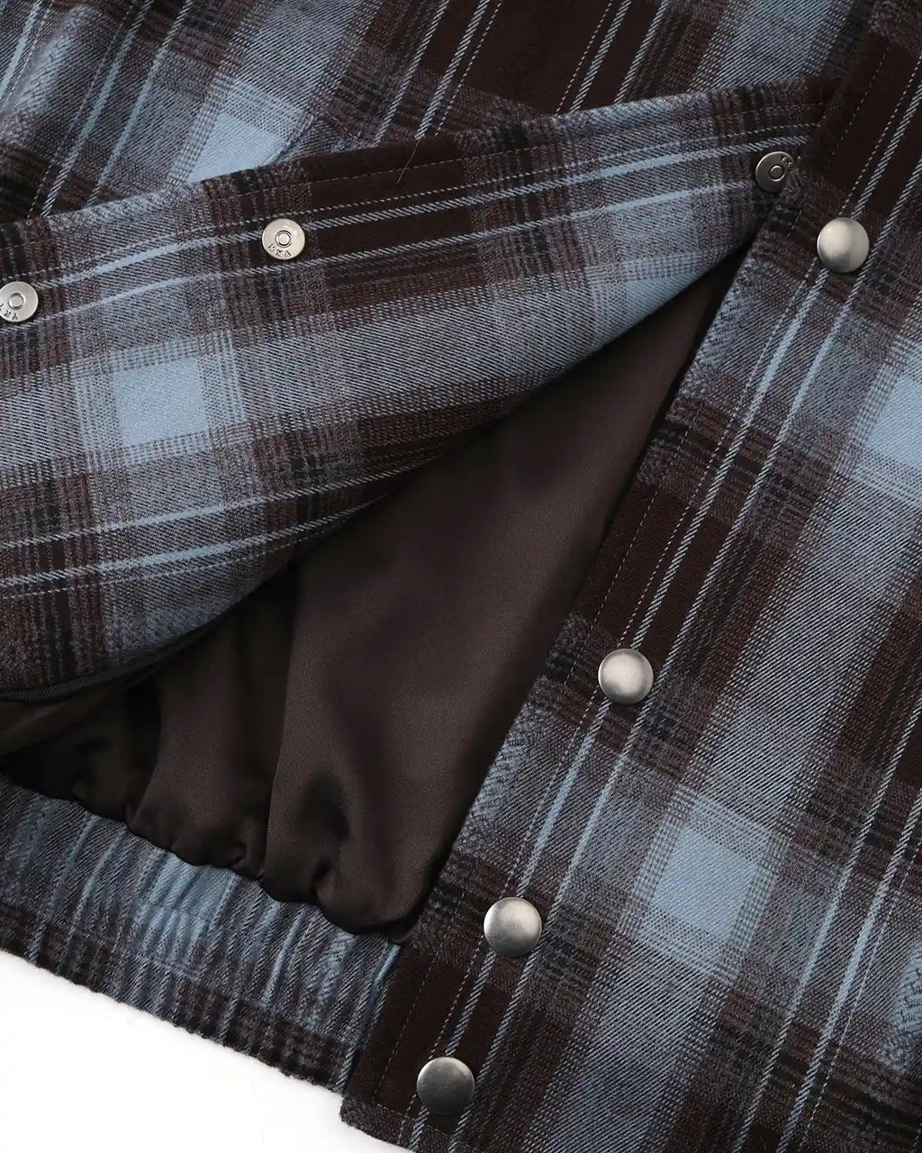 ZHABUXIAO American Retro Brushed Plaid Lapel Shirt Jacket Blue & Brown