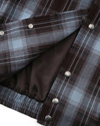 ZHABUXIAO American Retro Brushed Plaid Lapel Shirt Jacket Blue & Brown