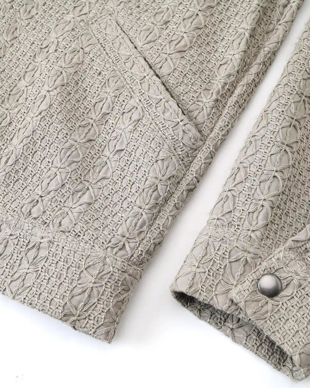 ZHABUXIAO Woven Texture Metal Buckle Adjust Tencel Jacket Sage Green