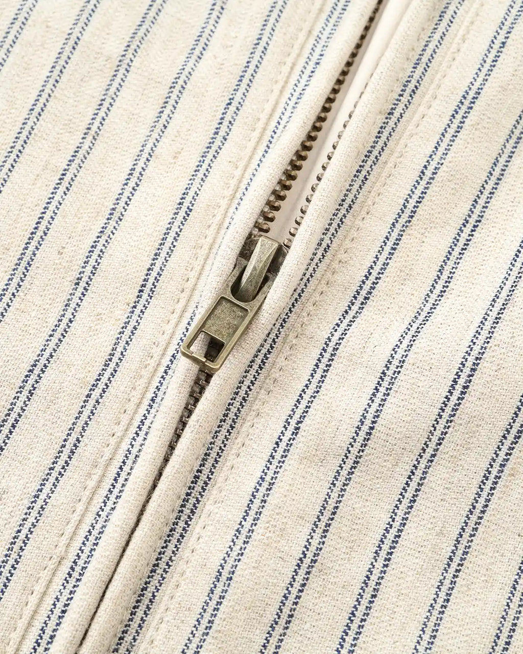 ZHABUXIAO Striped Linen Breathable Drawstring Zipper Jacket Apricot