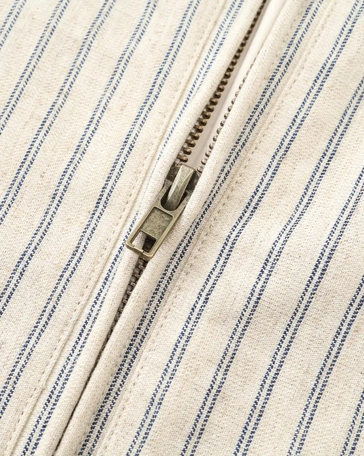 ZHABUXIAO Striped Linen Breathable Drawstring Zipper Jacket Apricot