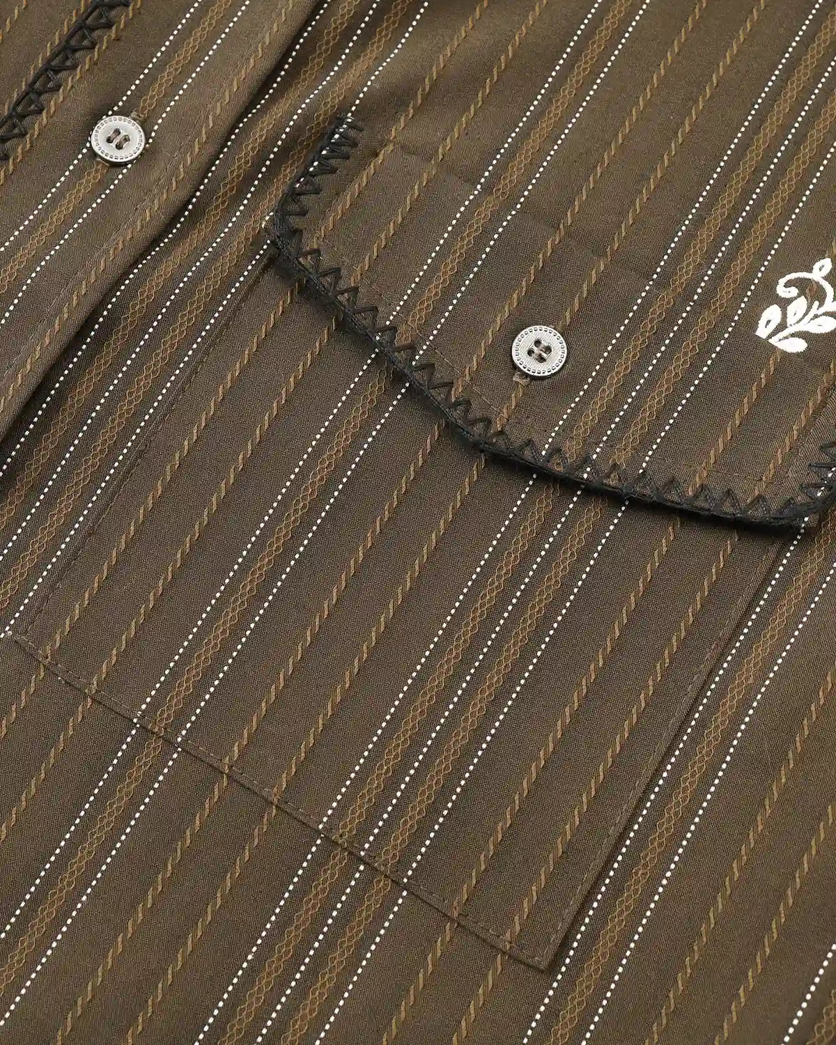 ZHABUXIAO Houndstooth Striped Metal Button Long Sleeve Shirt Green