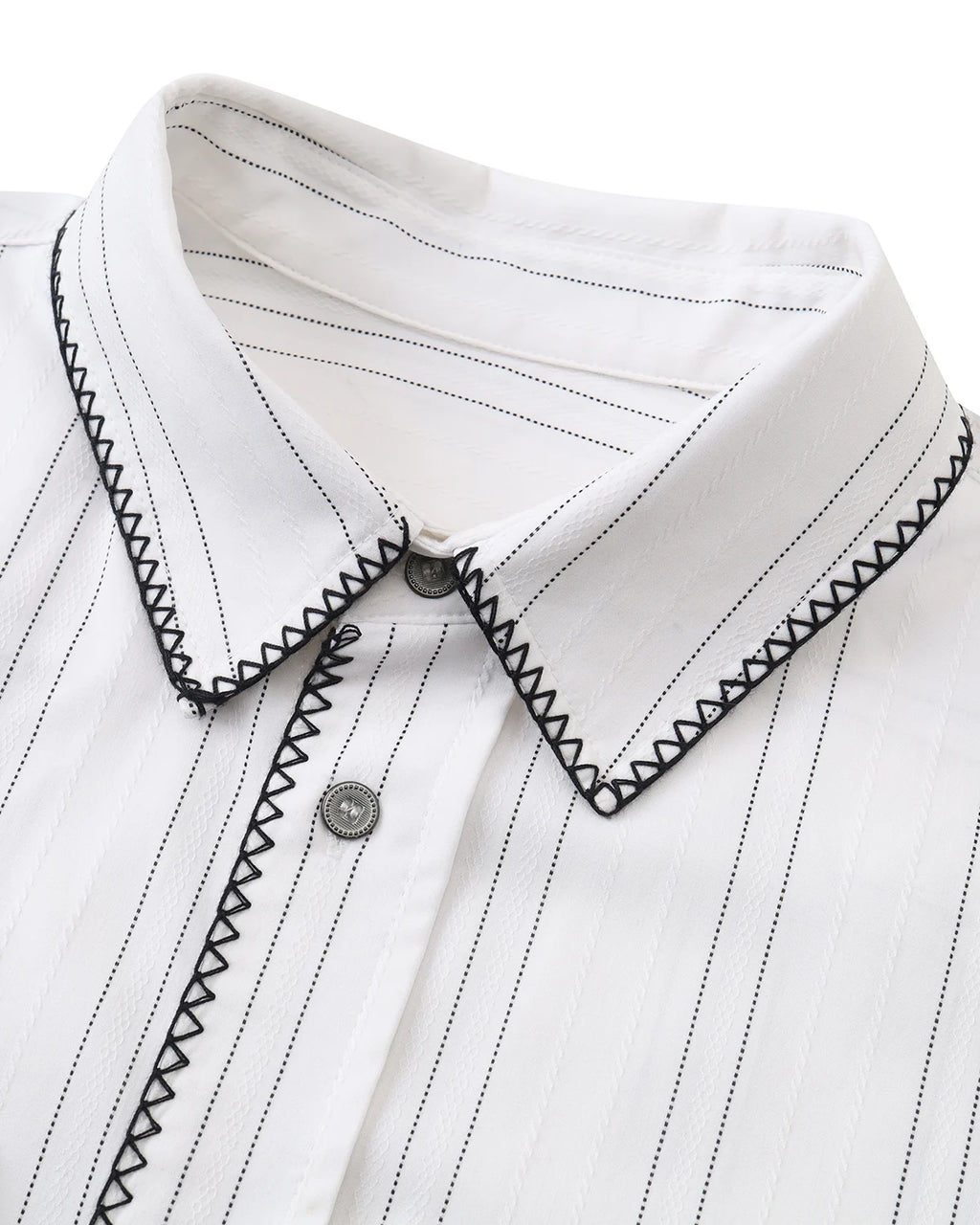 ZHABUXIAO Houndstooth Striped Metal Button Long Sleeve Shirt White