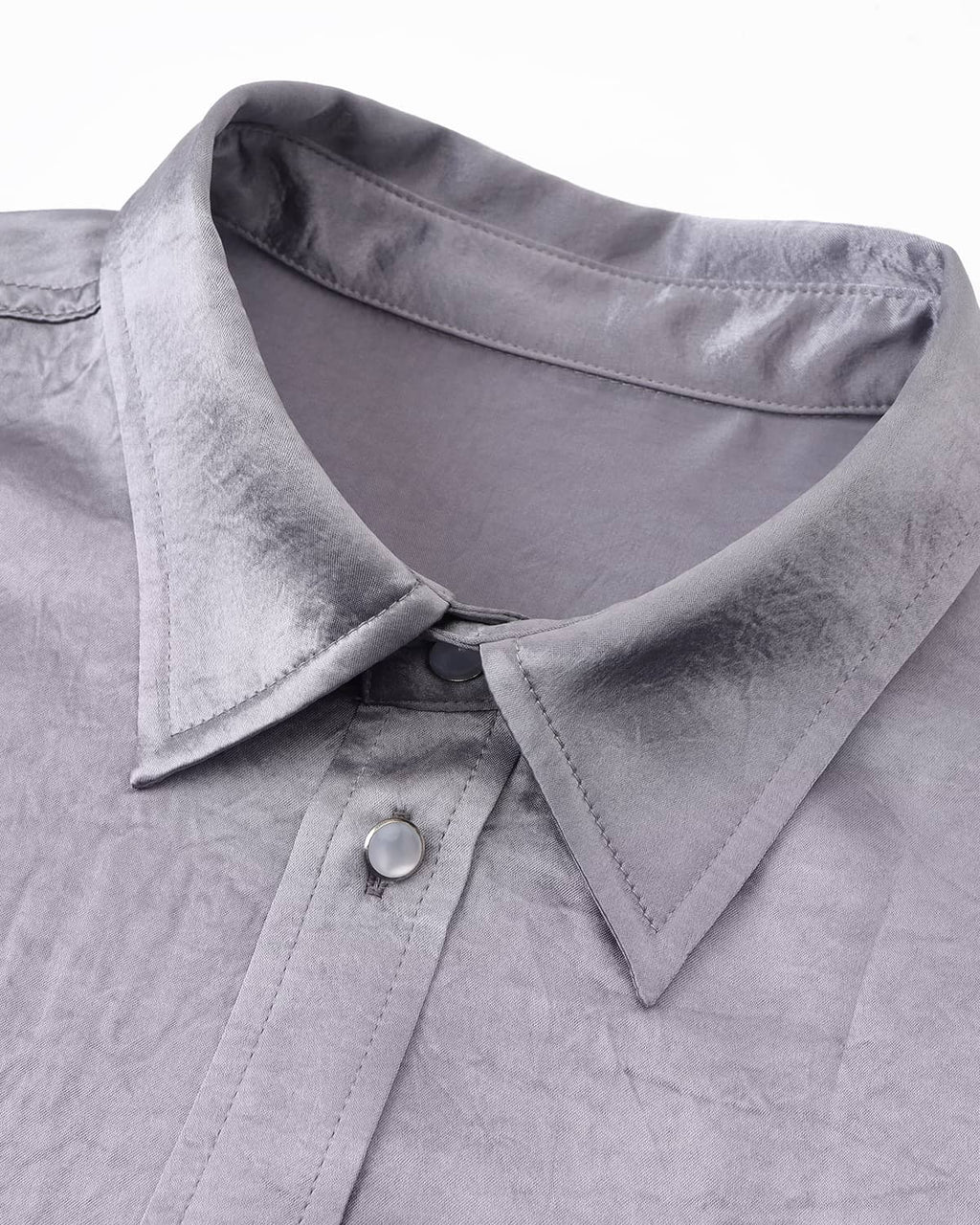 ZHABUXIAO Elegant Crinkled Acetate Satin Long Sleeve Shirt Dusty Purple