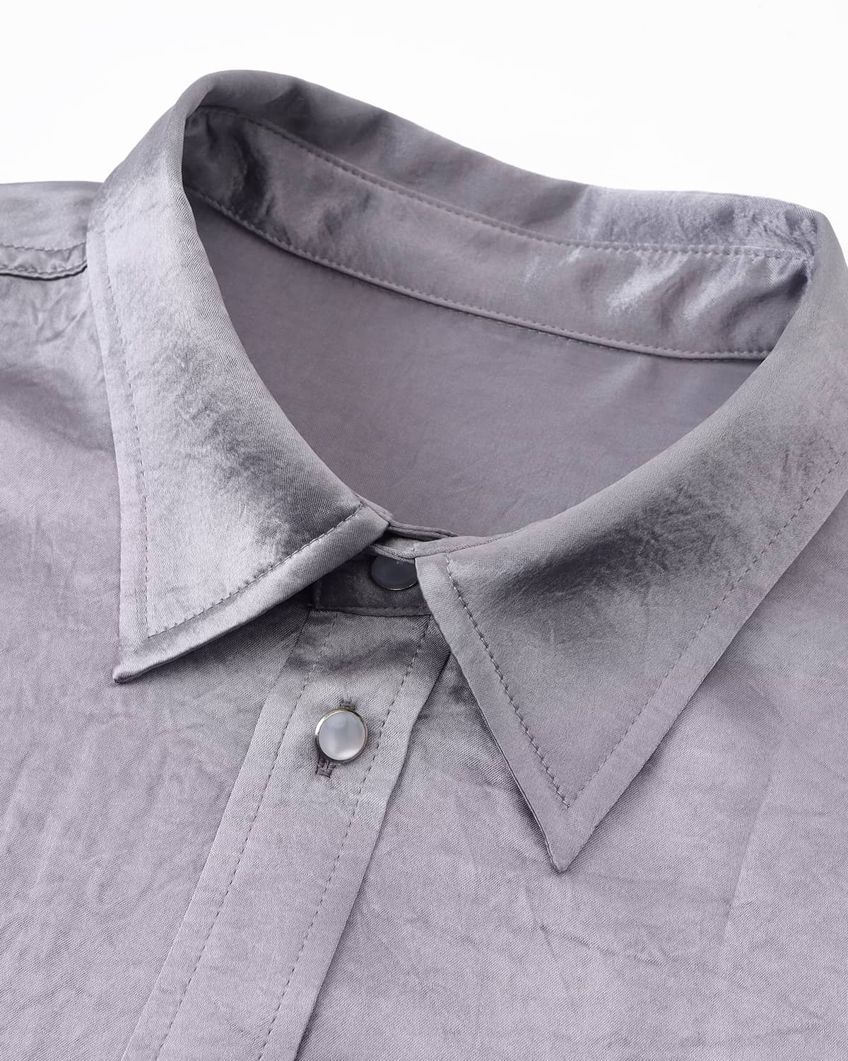 ZHABUXIAO Elegant Crinkled Acetate Satin Long Sleeve Shirt Dusty Purple