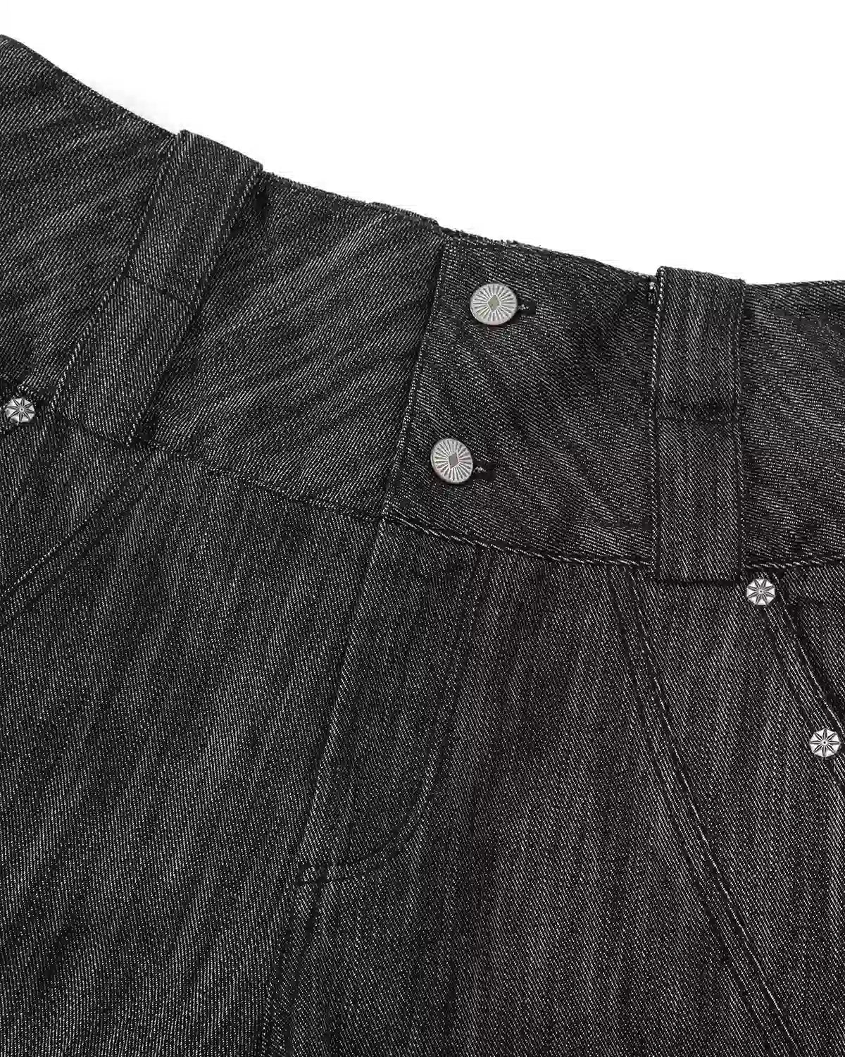 ZHABUXIAO Double Waist Multi Pocket Tough Wide Denim Jeans Black