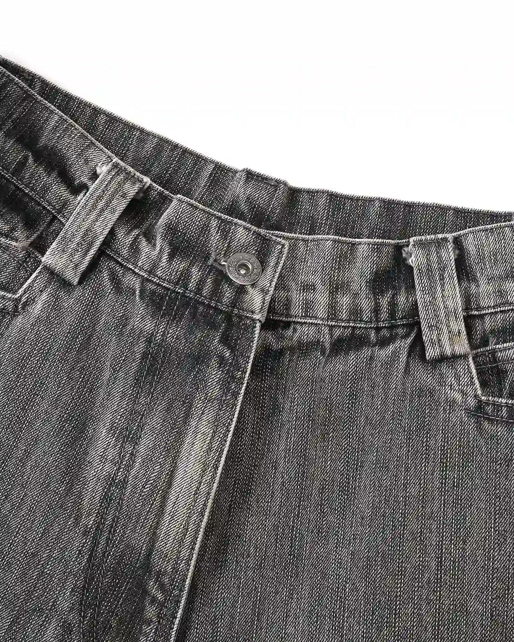 ZHABUXIAO Washed Slub Denim Double Pocket Curved Wide Jeans Gray