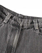 ZHABUXIAO Washed Slub Denim Double Pocket Curved Wide Jeans Gray