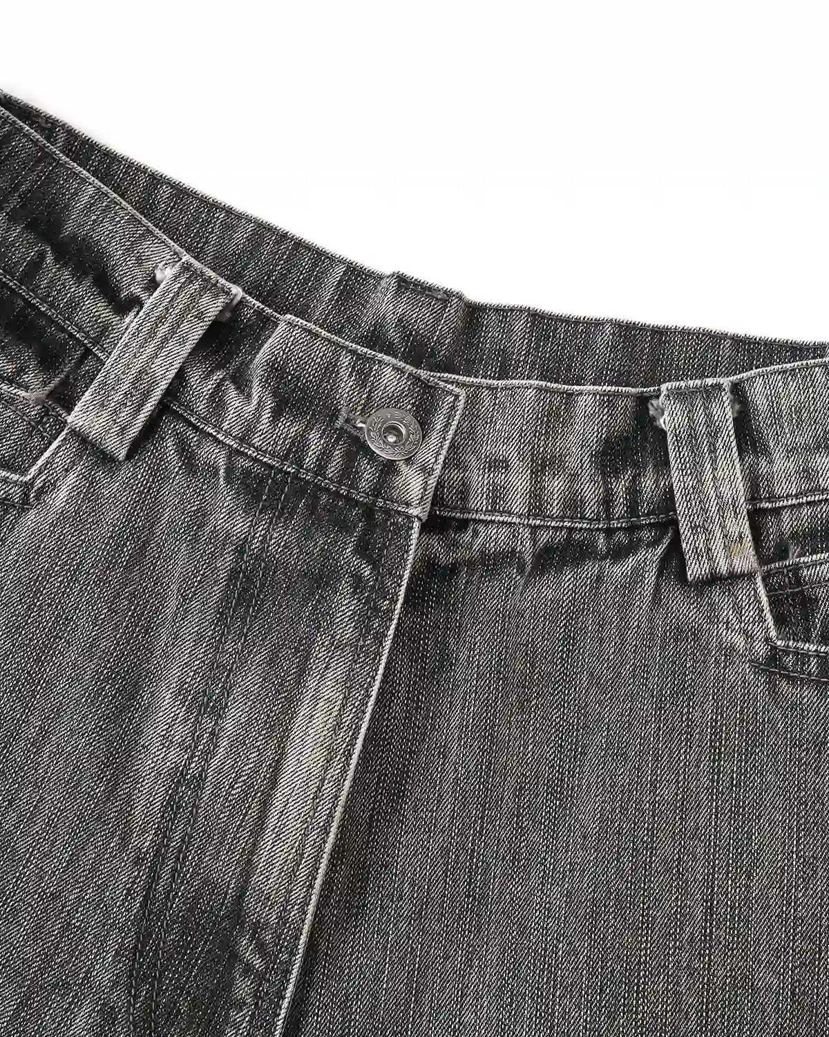 ZHABUXIAO Washed Slub Denim Double Pocket Curved Wide Jeans Gray