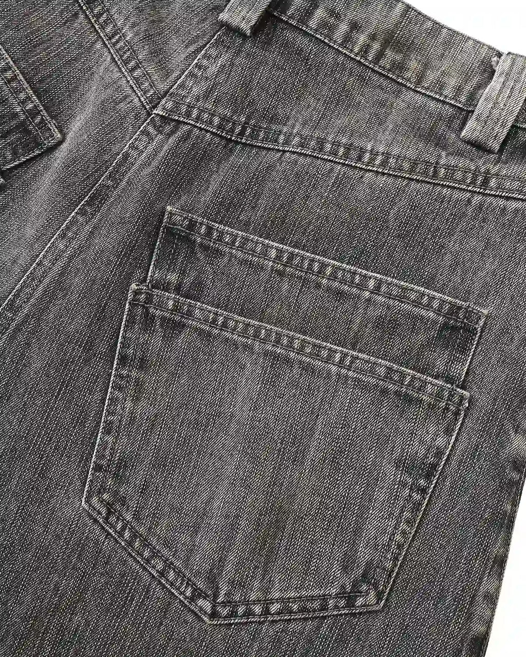 ZHABUXIAO Washed Slub Denim Double Pocket Curved Wide Jeans Gray