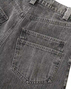 ZHABUXIAO Washed Slub Denim Double Pocket Curved Wide Jeans Gray