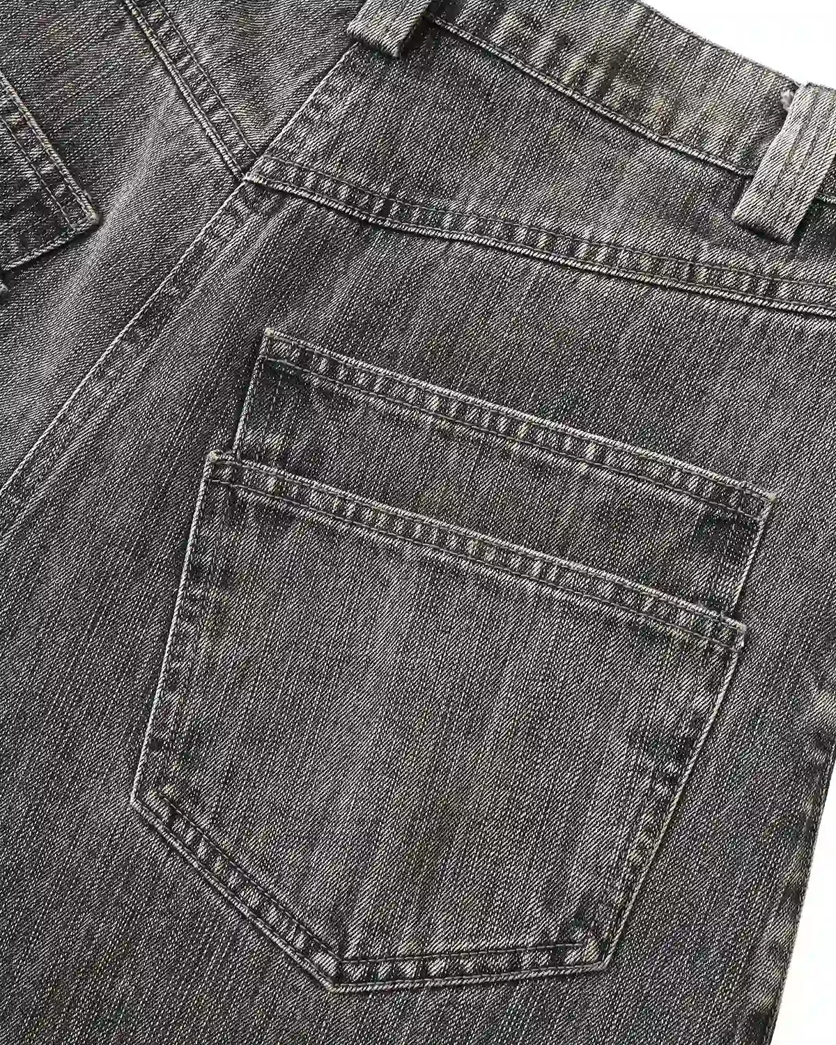 ZHABUXIAO Washed Slub Denim Double Pocket Curved Wide Jeans Gray