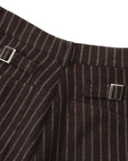 ZHABUXIAO Striped Woolen Satin Lined Curved Wide Trousers Brown