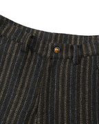 ZHABUXIAO Striped Woolen Satin Lined Curved Wide Trousers Green