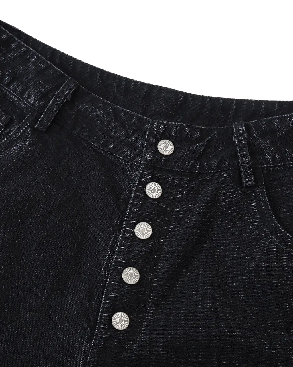 ZHABUXIAO Textured Denim Diamond Button Curved Wide Jeans Black