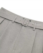 ZHABUXIAO Wool Blend Capri Straight Belted Tailored Dress Pants Gray & Khaki