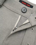 ZHABUXIAO Wool Blend Capri Straight Belted Tailored Dress Pants Gray & Khaki