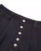 ZHABUXIAO High Waist Wide Leg Tailored Straight Denim Shorts Blue