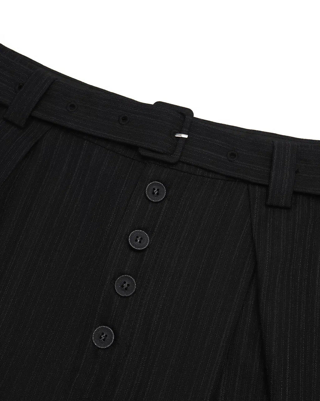 ZHABUXIAO Striped Ankle-Length Straight Belted Dress Pants Black