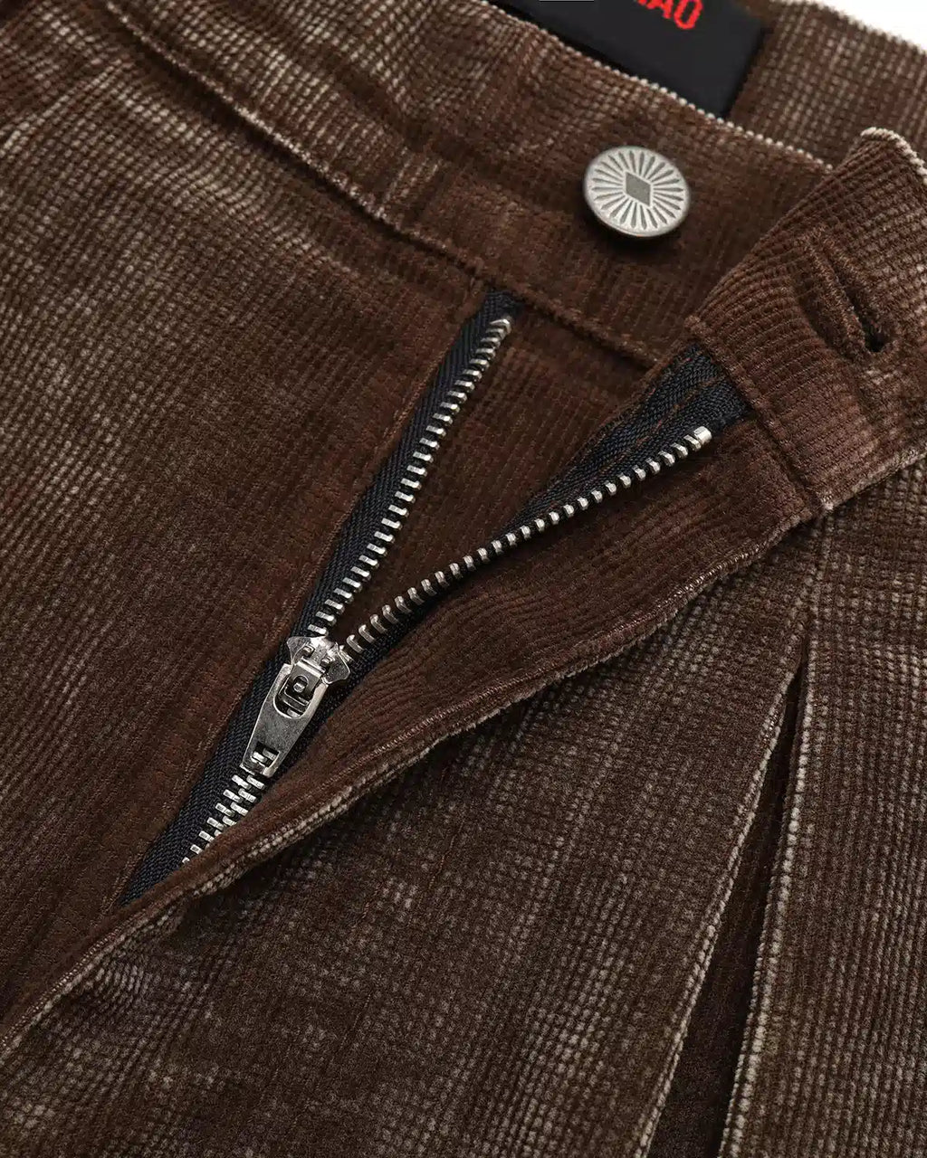 ZHABUXIAO Corduroy Plaid Acid Wash Straight Five-Point Shorts Brown