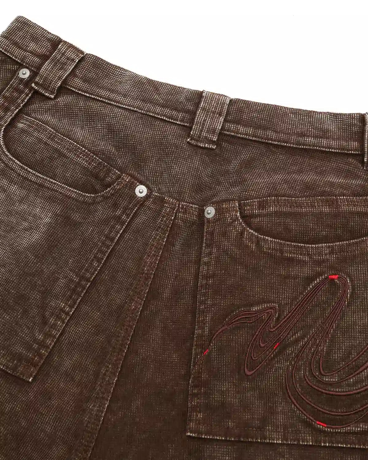 ZHABUXIAO Corduroy Plaid Acid Wash Straight Five-Point Shorts Brown