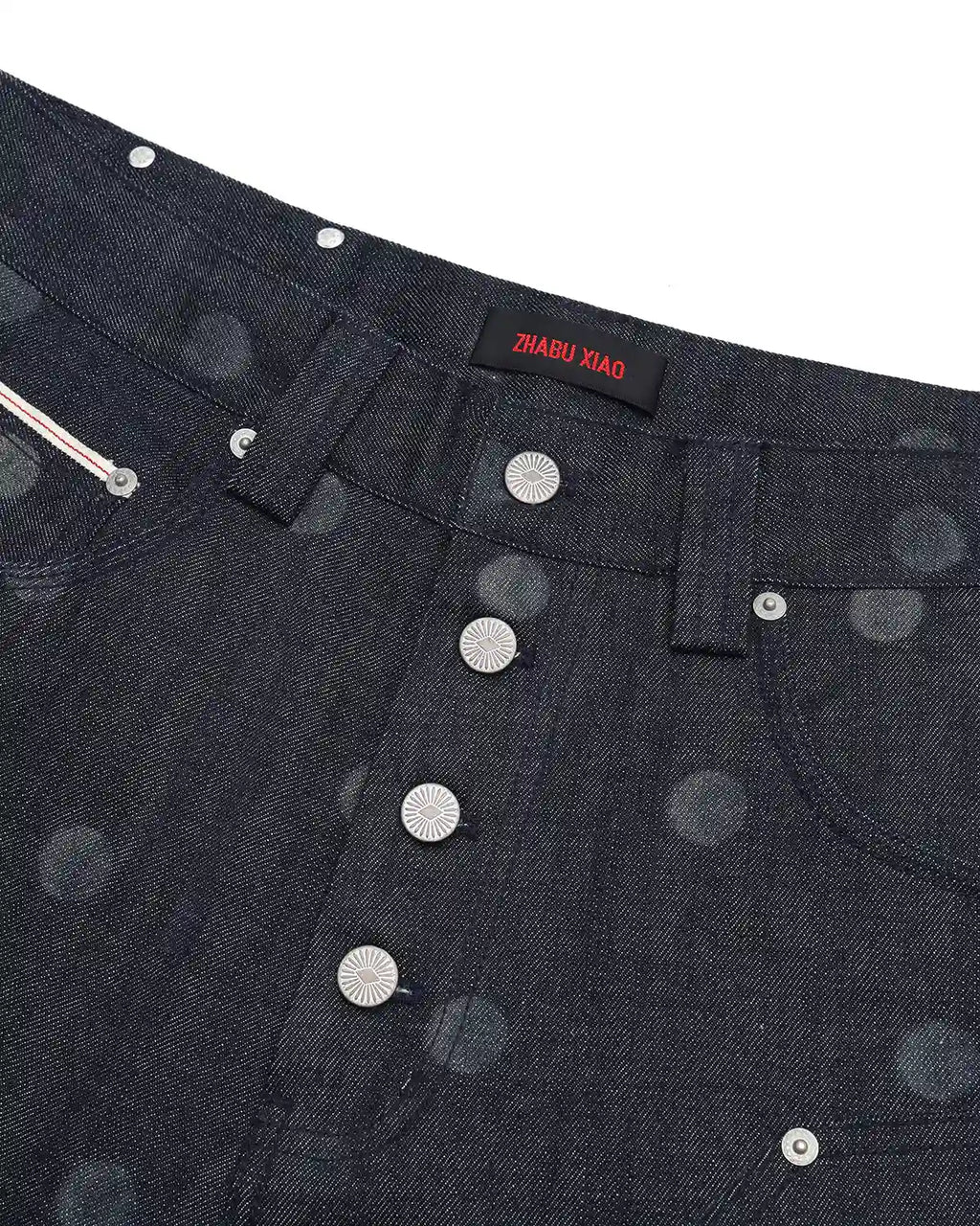 ZHABUXIAO Polka Dot Selvedge Wide Leg Denim Carpenter Jeans Blue