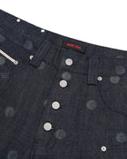 ZHABUXIAO Polka Dot Selvedge Wide Leg Denim Carpenter Jeans Blue