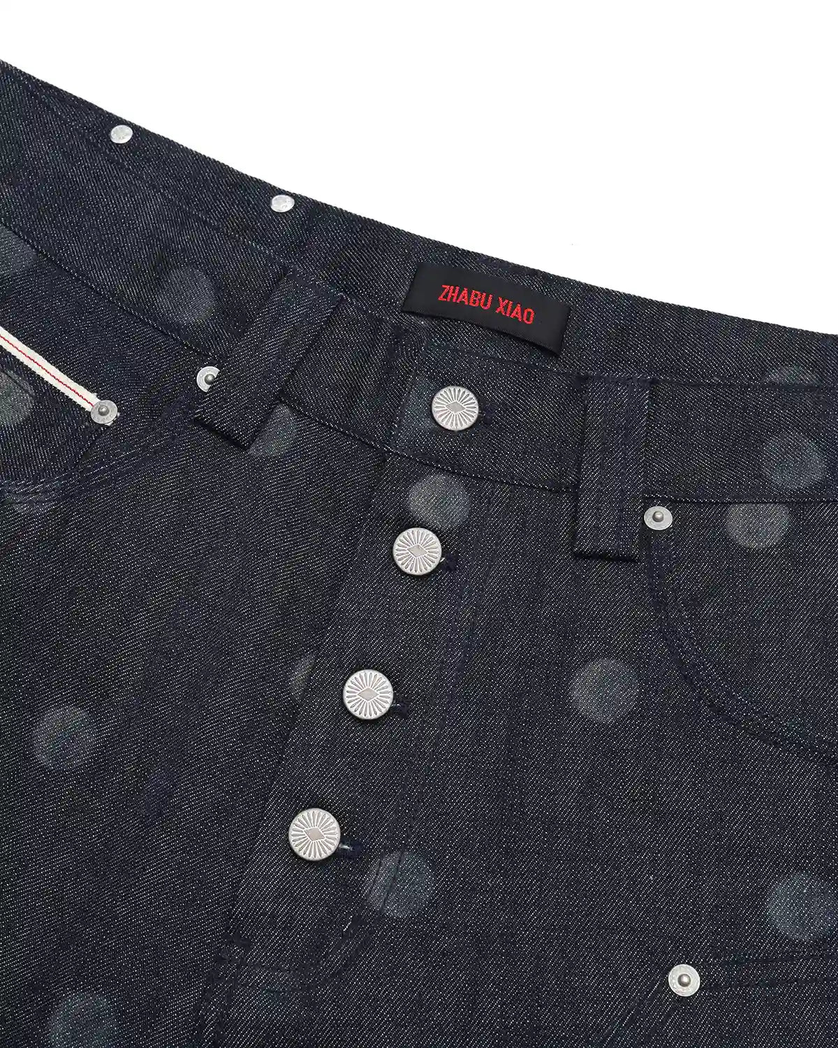 ZHABUXIAO Polka Dot Selvedge Wide Leg Denim Carpenter Jeans Blue