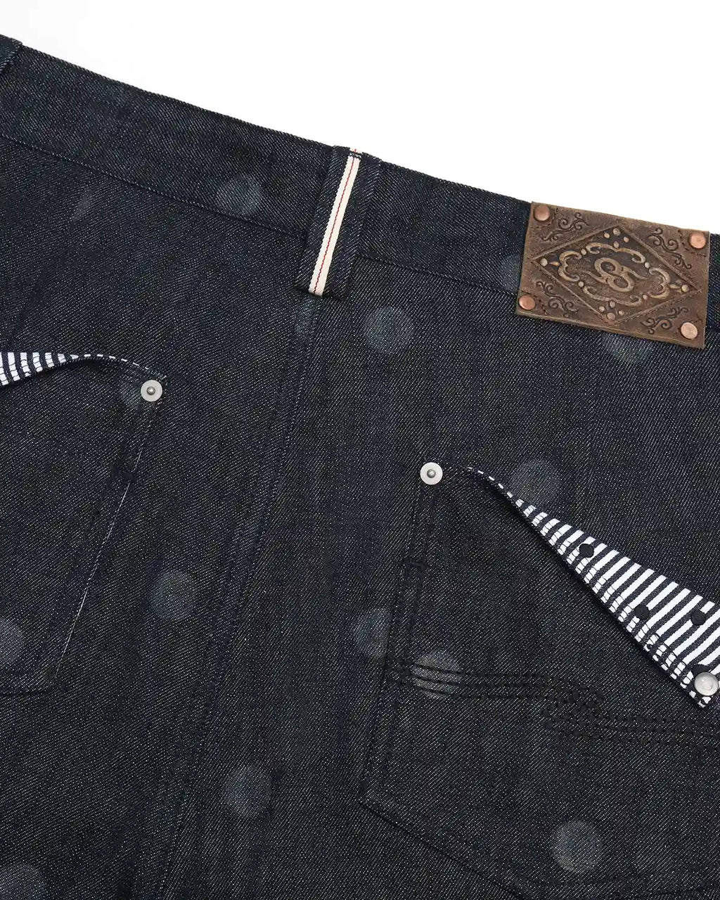 ZHABUXIAO Polka Dot Selvedge Wide Leg Denim Carpenter Jeans Blue
