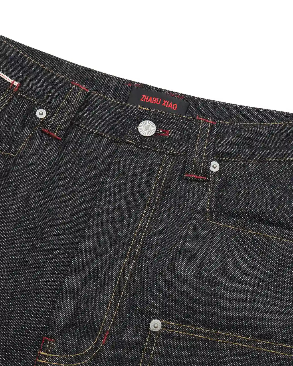 ZHABUXIAO Deconstructed Selvedge Wide Straight Casual Jeans Black