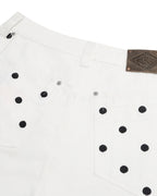 ZHABUXIAO Embroidered Polka Dot Curved Wide Leg Trousers White