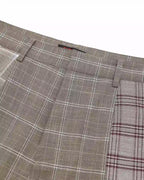 ZHABUXIAO Patchwork Plaid Wide Leg High Waist Trousers Khaki