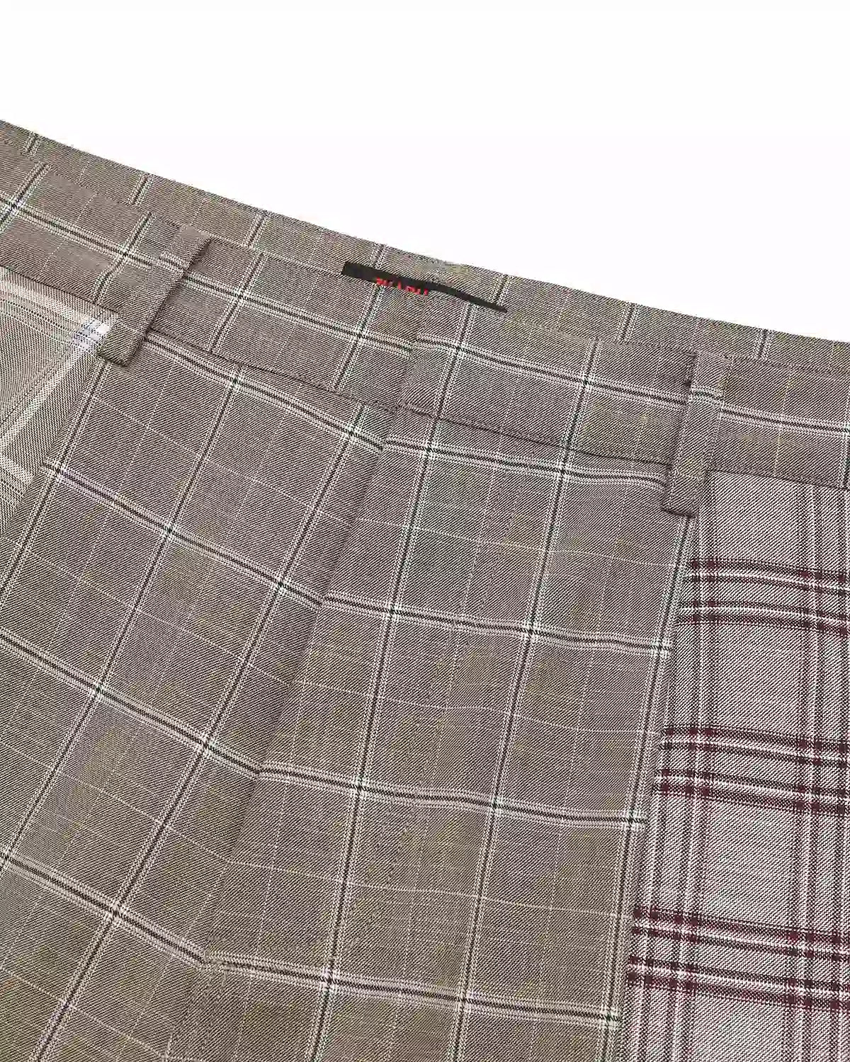 ZHABUXIAO Patchwork Plaid Wide Leg High Waist Trousers Khaki