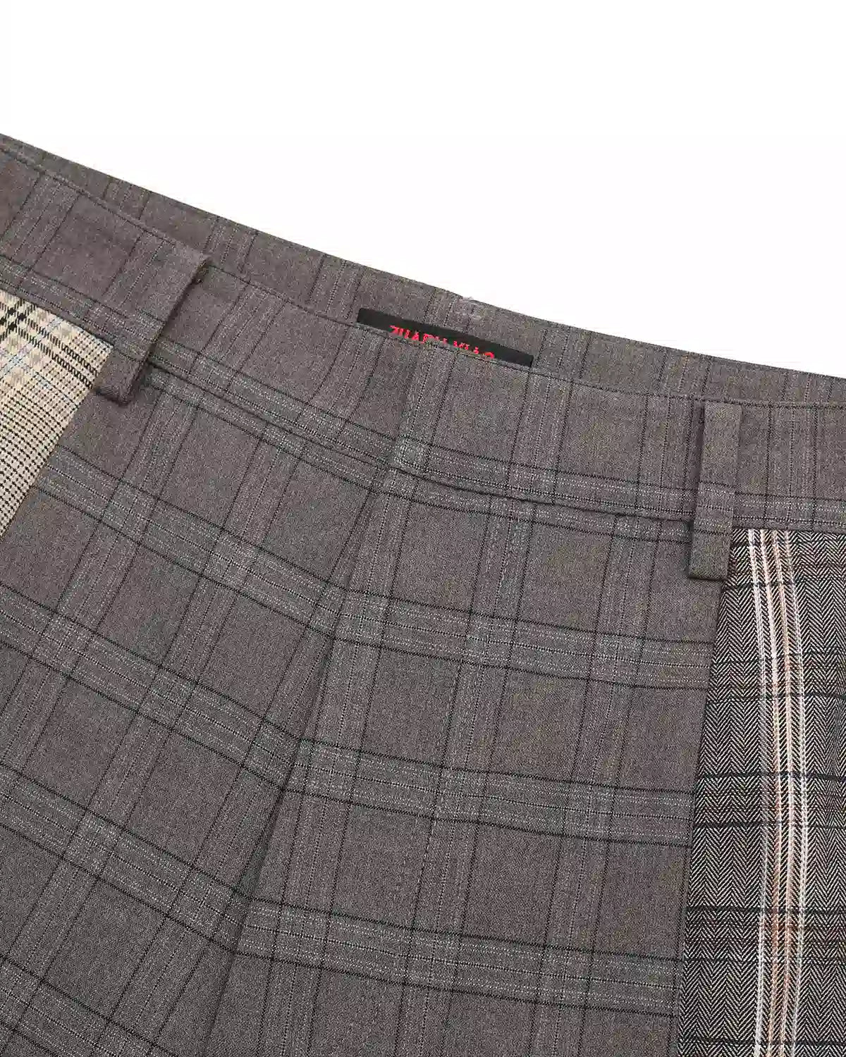 ZHABUXIAO Patchwork Plaid Wide Leg High Waist Trousers Dark Gray