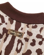 ZHABUXIAO Leopard Trim Wool Blend Ribbed Casual Polo T-Shirt Brown & Gray White