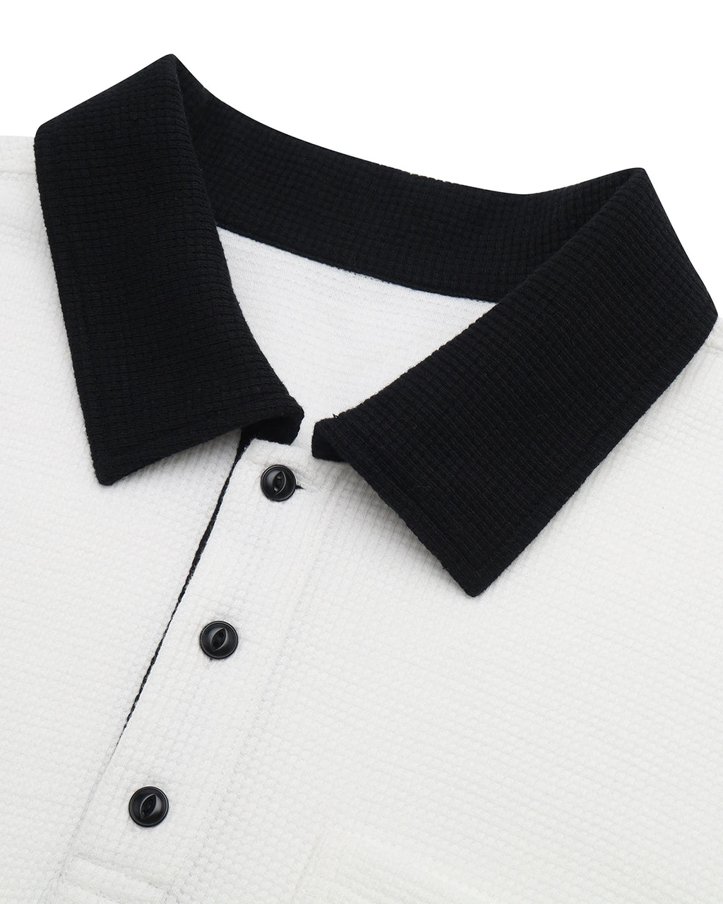 ZHABUXIAO Waffle Knit Contrast Colorblock Casual Polo Shirt White