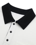 ZHABUXIAO Waffle Knit Contrast Colorblock Casual Polo Shirt White