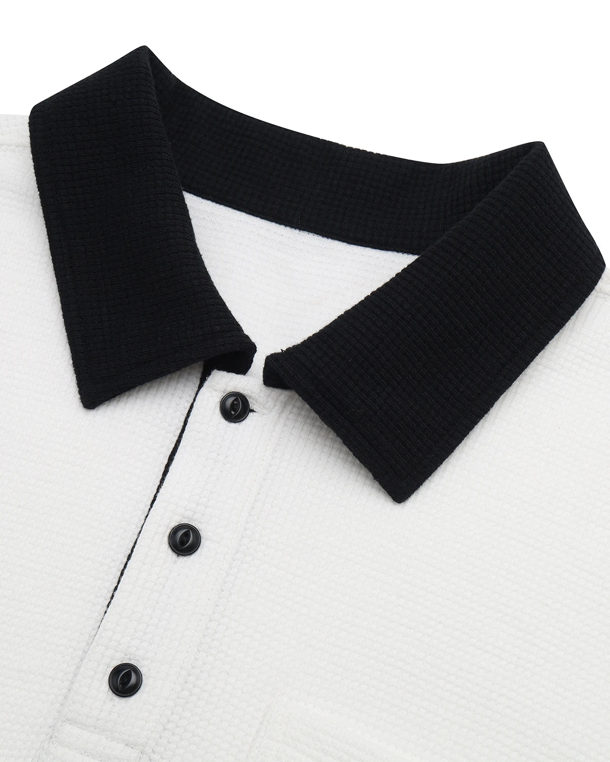 ZHABUXIAO Waffle Knit Contrast Colorblock Casual Polo Shirt White