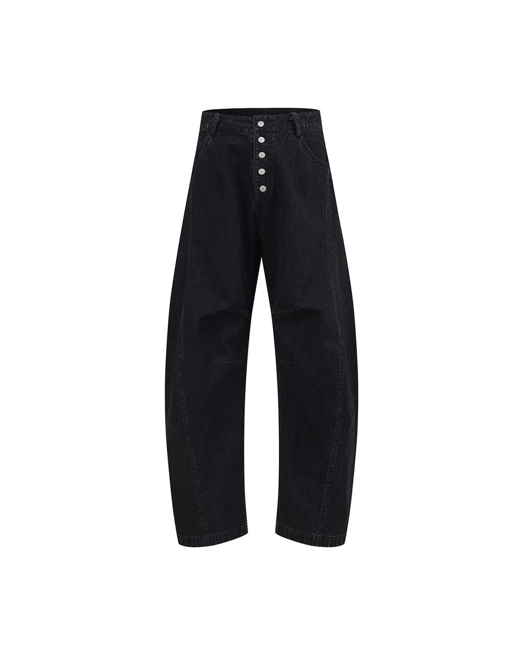 ZHABUXIAO Textured Denim Diamond Button Curved Wide Jeans Black