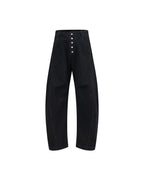 ZHABUXIAO Textured Denim Diamond Button Curved Wide Jeans Black