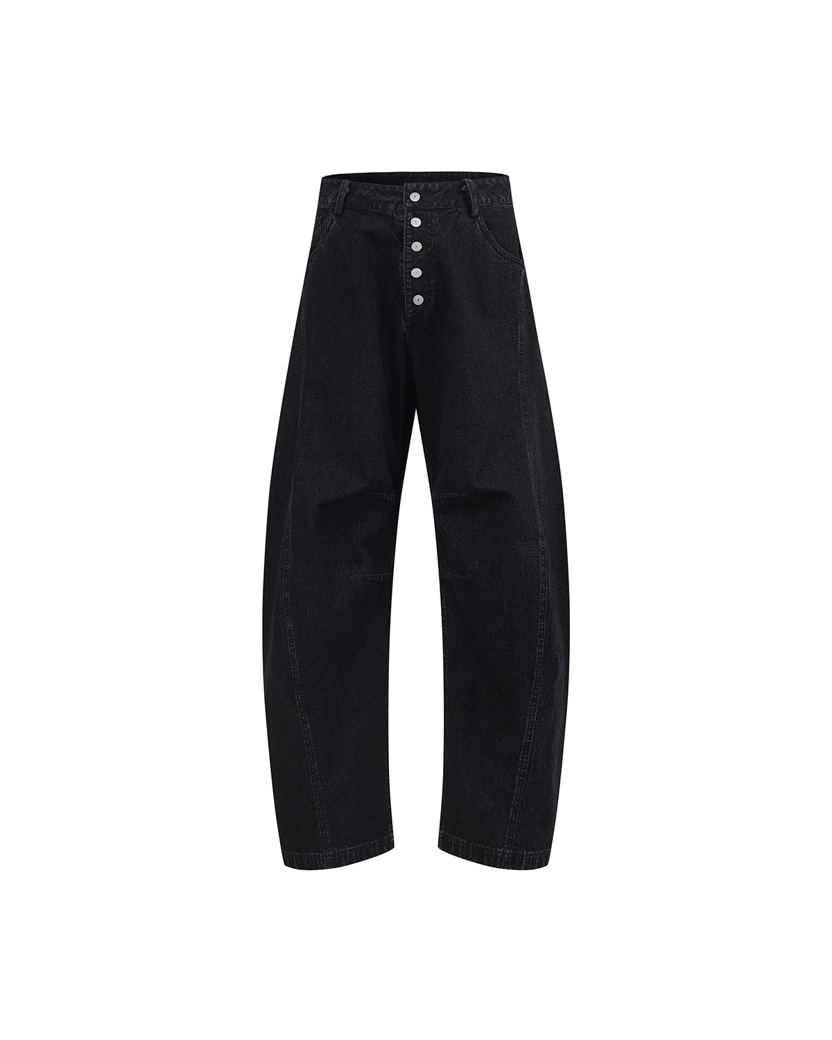ZHABUXIAO Textured Denim Diamond Button Curved Wide Jeans Black