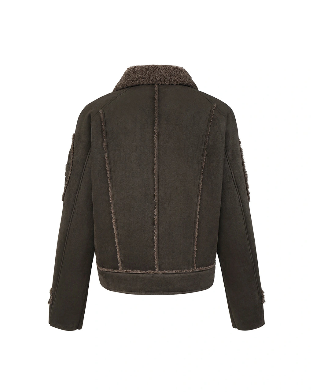 ZHABUXIAO Shearling Collar Metal Button Retro Fleece Jacket Dark Green