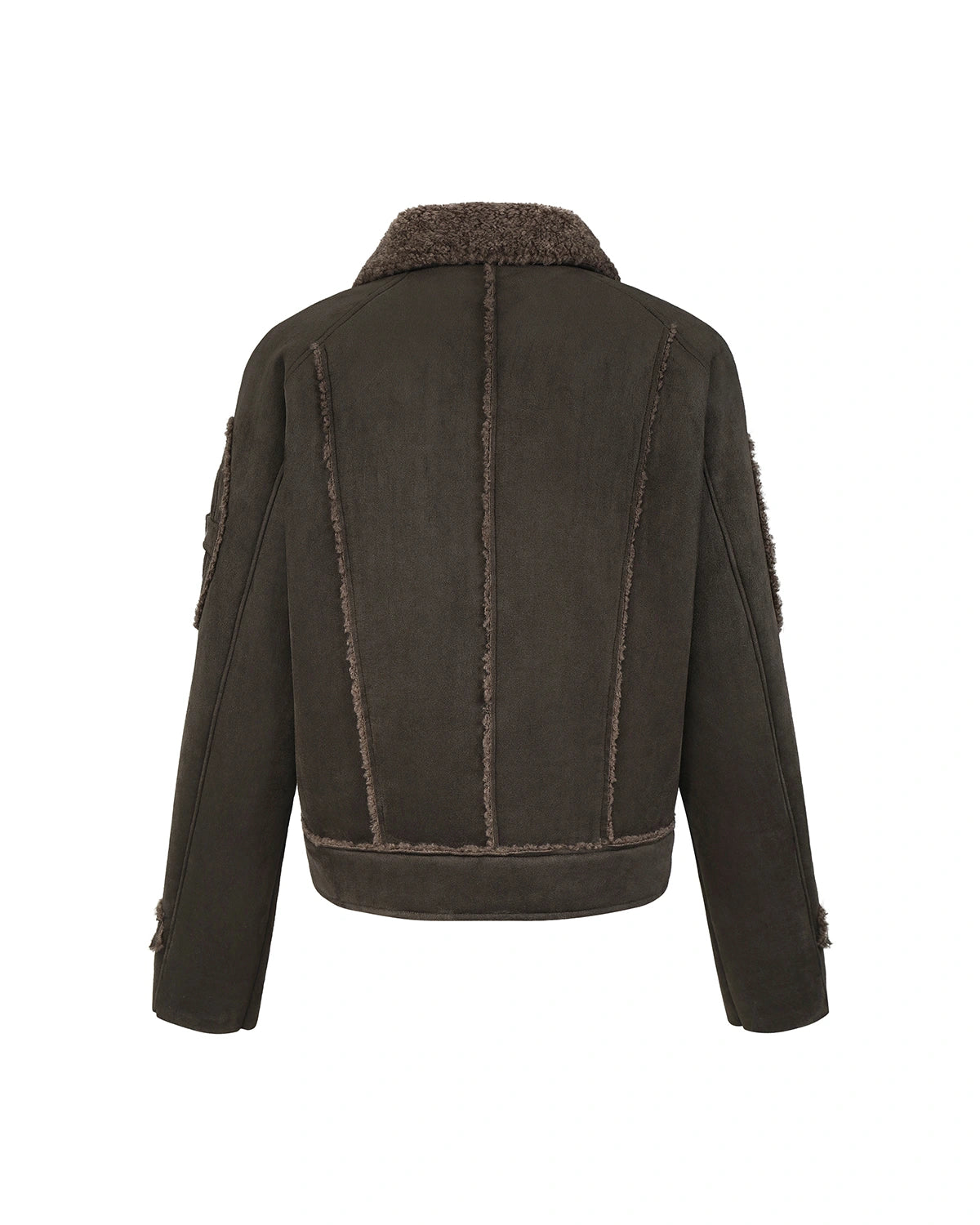 ZHABUXIAO Shearling Collar Metal Button Retro Fleece Jacket Dark Green