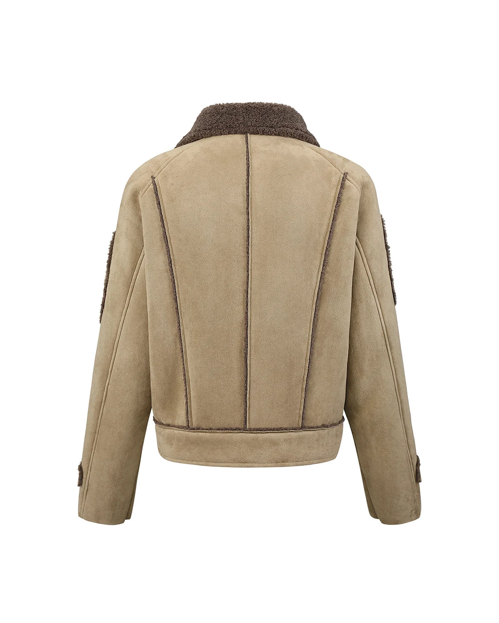 ZHABUXIAO Shearling Collar Metal Button Retro Fleece Jacket Khaki