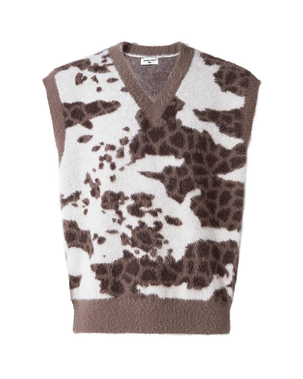 ZHABUXIAO Cow Pattern V Neck Layering Knit Sweater Vest Cow Print