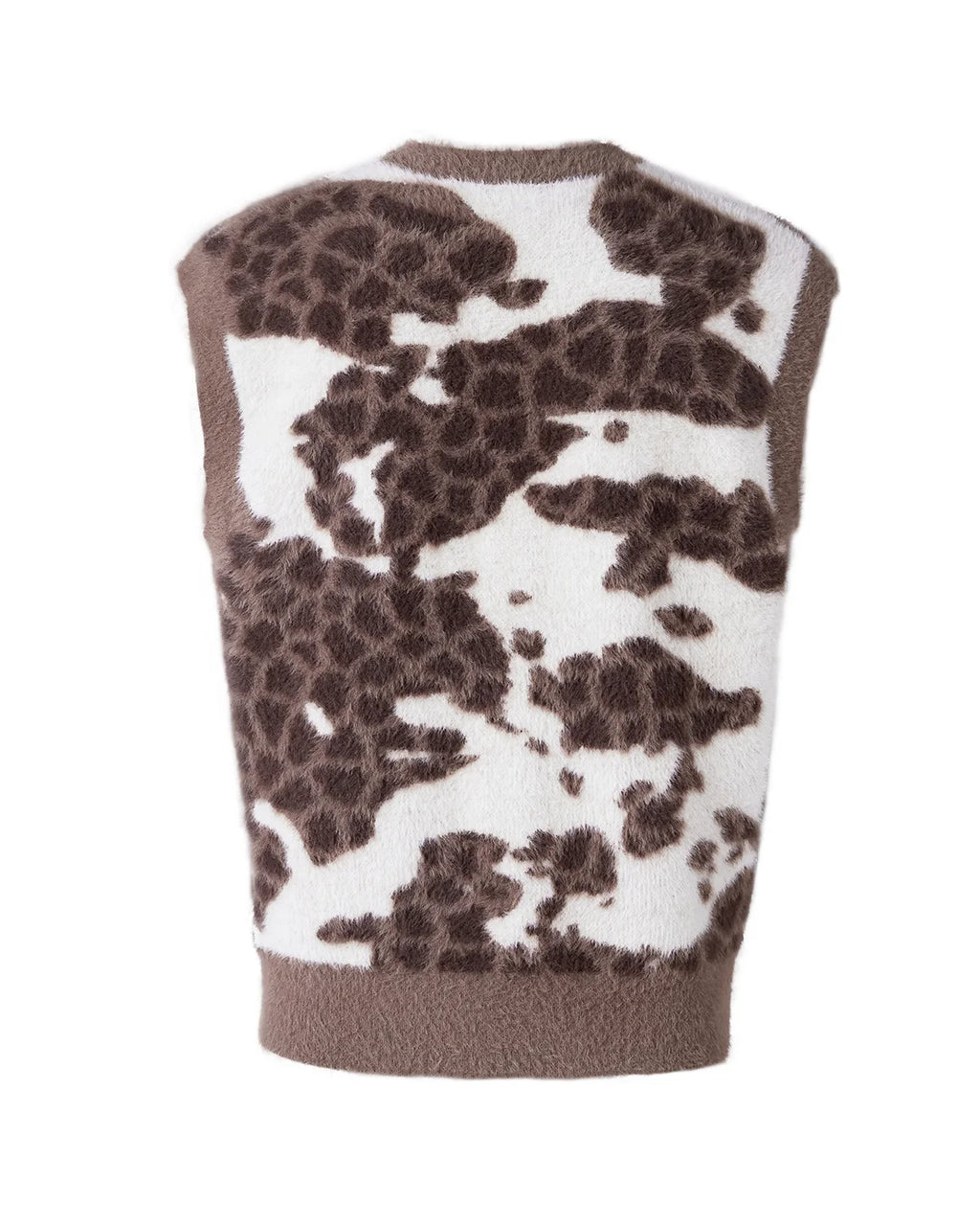 ZHABUXIAO Cow Pattern V Neck Layering Knit Sweater Vest Cow Print